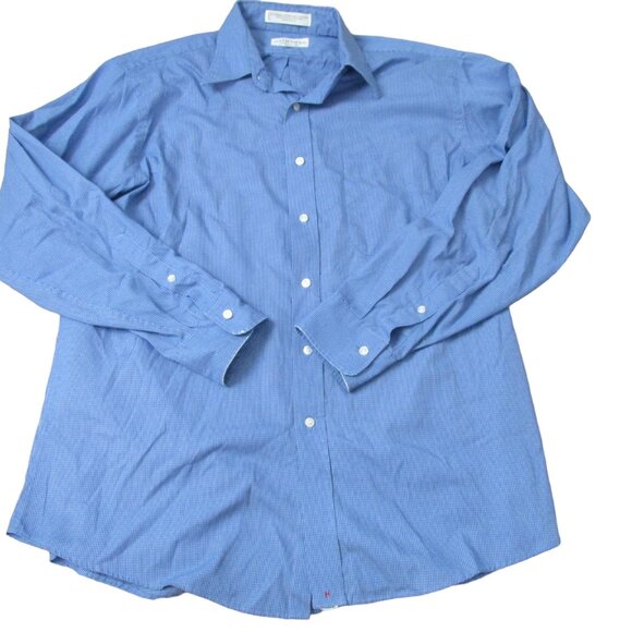 Hathaway Button Down Shirt Mens 16-34 Blue Plaid Long Sleeve Wrinkle Free Collar - Picture 1 of 4